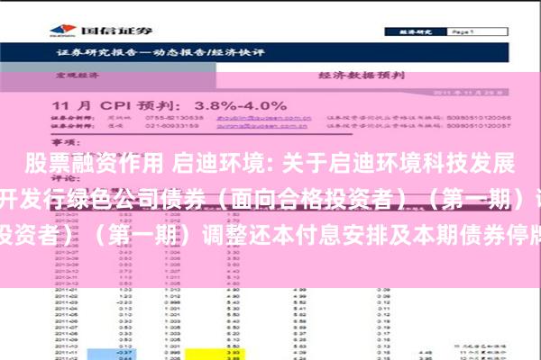 股票融资作用 启迪环境: 关于启迪环境科技发展股份有限公司2019年公开发行绿色公司债券（面向合格投资者）（第一期）调整还本付息安排及本期债券停牌的公告